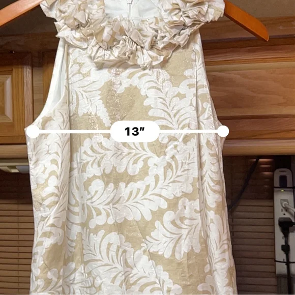 London Times Women's Dress Size 6 Beige Floral Ruffle Neck - Picture 6 of 6